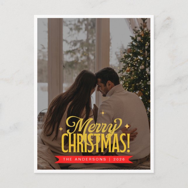 Elegante Navidad con Letra Dorada en Foto Completa (Anverso)