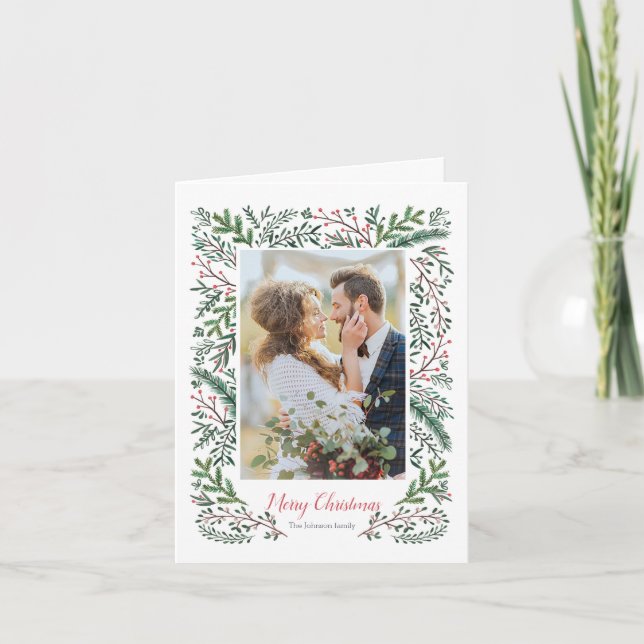 Elegante Navidad de color rojo Pino Verde. Foto (Anverso)