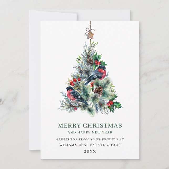 Elegante Navidad de Pino Árbol Saludo Corporativo (Anverso)