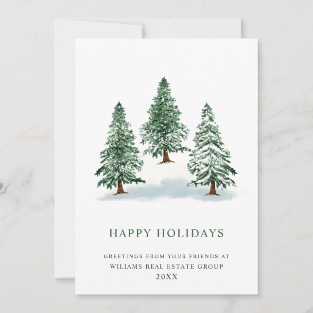 Elegante Navidad de Pino Árbol Saludo Corporativo (Anverso)