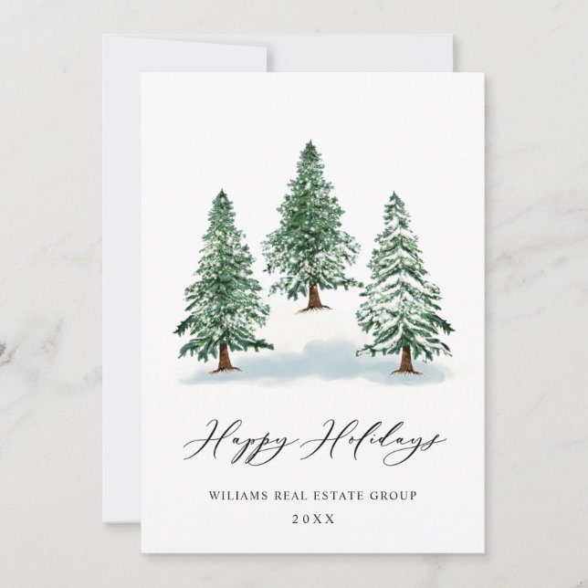 Elegante Navidad de Pino Árbol Saludo Corporativo (Anverso)