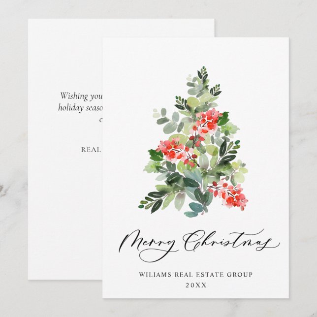 Elegante Navidad de Pino Árbol Saludo Corporativo (Anverso / Reverso)