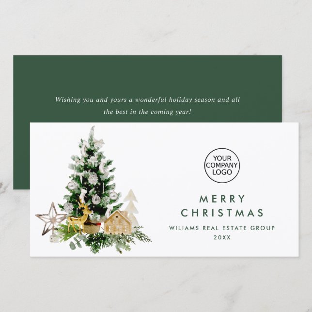 Elegante Navidad de Pino Árbol Saludo Corporativo (Anverso / Reverso)