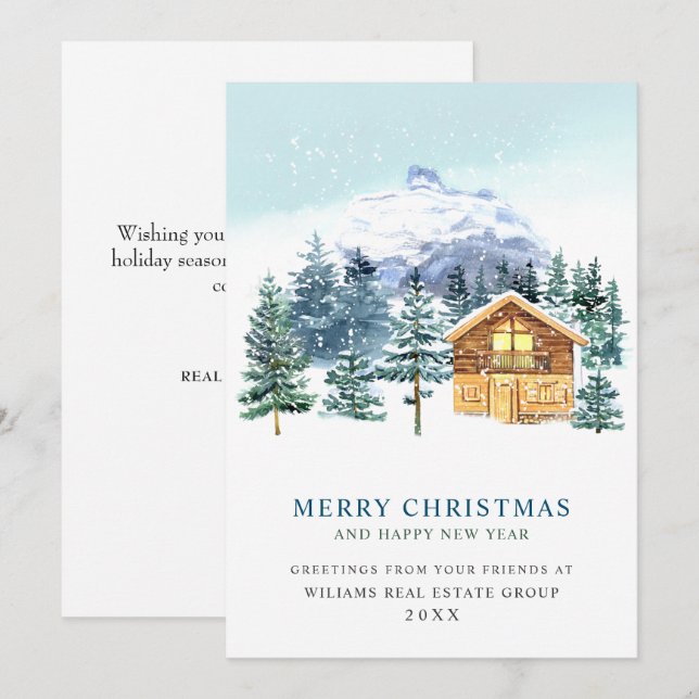 Elegante Navidad de Pino Árbol Saludo Corporativo (Anverso / Reverso)