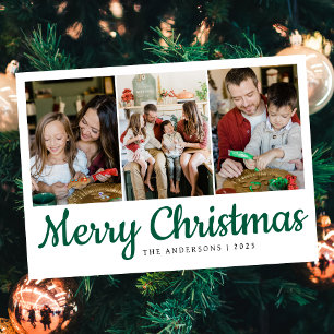 Elegante Navidad Familia Foto Verde Pino Multi
