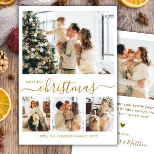 Elegante Navidad más Alegre Script 4 Foto Dorado