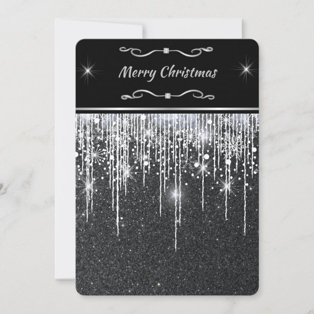 Elegante Navidad Minimalista Negro Plateado Brilla (Anverso)