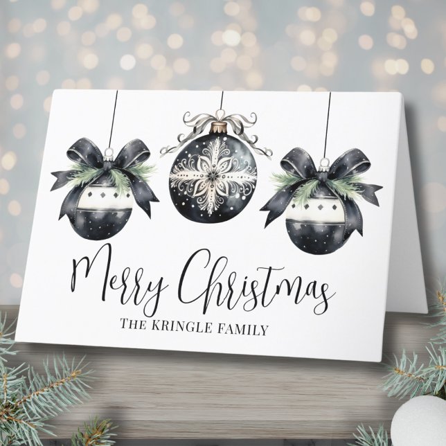 Elegante Navidad Simple en Blanco y Negro (Elegant Watercolor Simple Black White Christmas Holiday Card)
