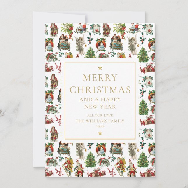 Elegante Navidad Vintage Retro de Oro (Anverso)