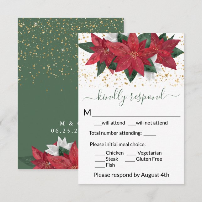 Elegante Navidades de Poinsettia Boda Tarjeta RSVP (Anverso / Reverso)
