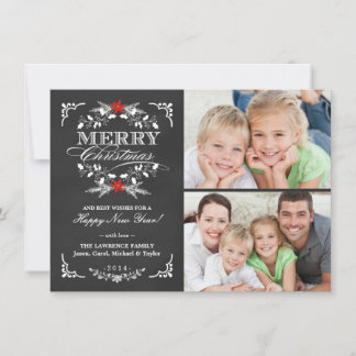 Elegante Navidades Holly Chalkboard 2 tarjetas de 