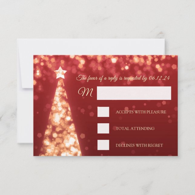 Elegante Navidades Rojos de Oro Boda RSVP (Anverso)