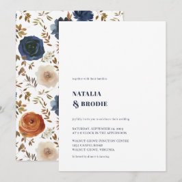 Elegante NAVY AZUL y Boda Floral Invitación