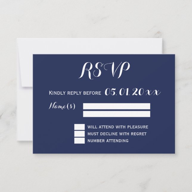 Elegante Navy Blue And White Wedding RSVP (Anverso)