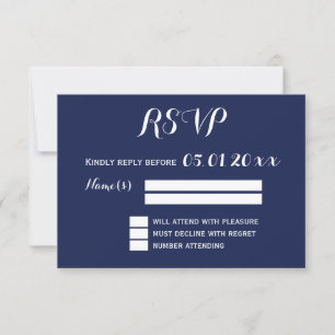 Elegante Navy Blue And White Wedding RSVP