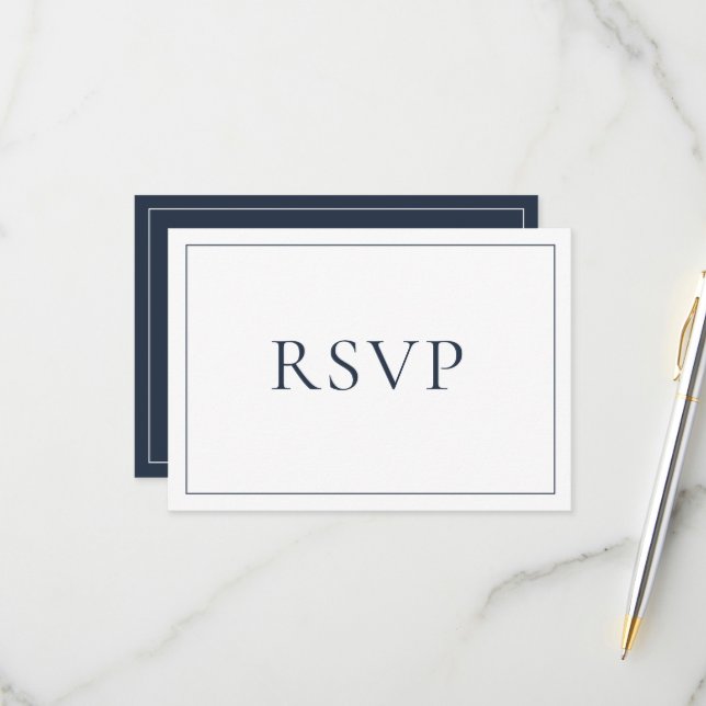 Elegante Navy Blue Classic Script RSVP (Anverso/Reverso In Situ)