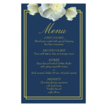 Elegante Navy Blue Gold Script Menú Foto Tarjeta d