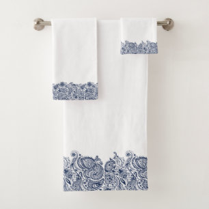 Elegante Navy-Blue Paisley Swirls Lace