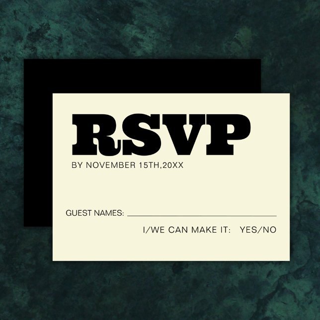 Elegante negrita RSVP Typography Black Ecru Boda (Subido por el creador)