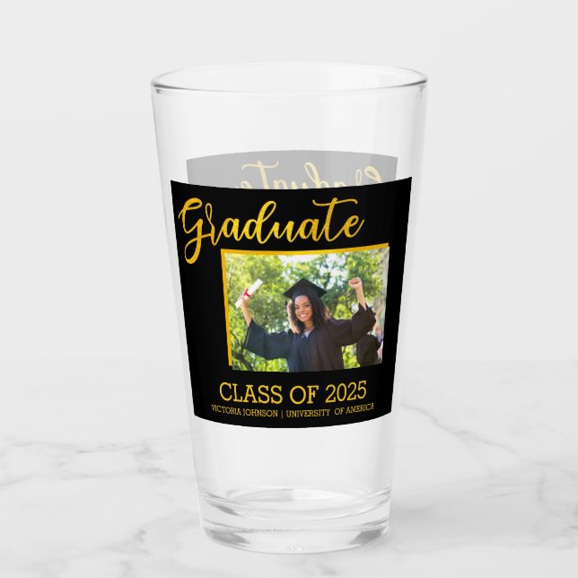 Elegante negro con foto de graduado Purpurina de o (Anverso)
