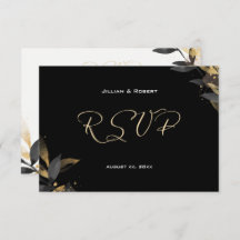 Elegante negro con tarjeta RSVP de Boda de Oro