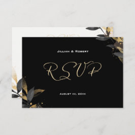 Elegante negro con tarjeta RSVP de Boda de Oro