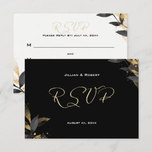 Elegante negro con tarjeta RSVP de Boda de Oro