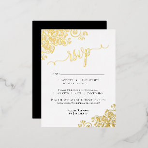 Elegante negro con tarjeta RSVP de boda de Relieve