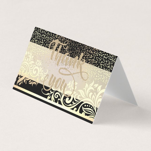 Elegante negro, Purpurina de oro Confetti tarjeta  (Anverso)