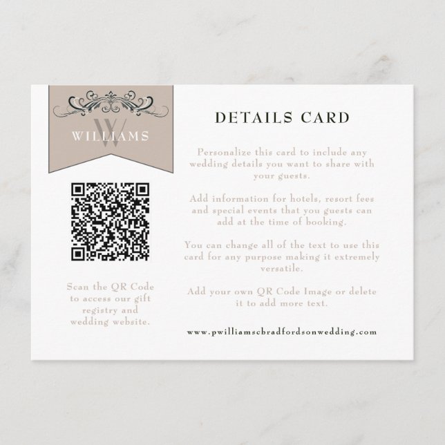 Elegante negro Tan QR Tarjeta Boda de código Inser (Anverso)