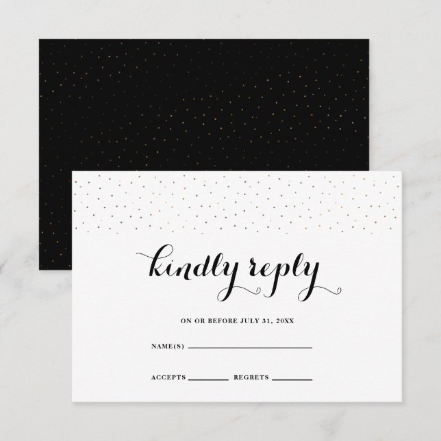 Elegante negro y blanco con tarjeta RSVP de puntos (Anverso / Reverso)