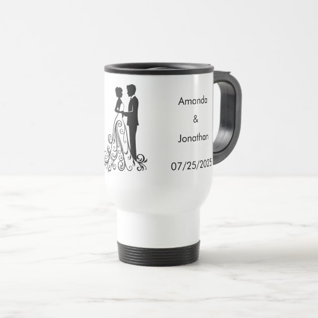 Elegante negro y blanco salvan la taza del Boda de (Anverso derecho)