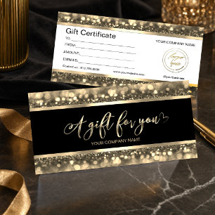Elegante negro y dorado   Certificado de regalo co