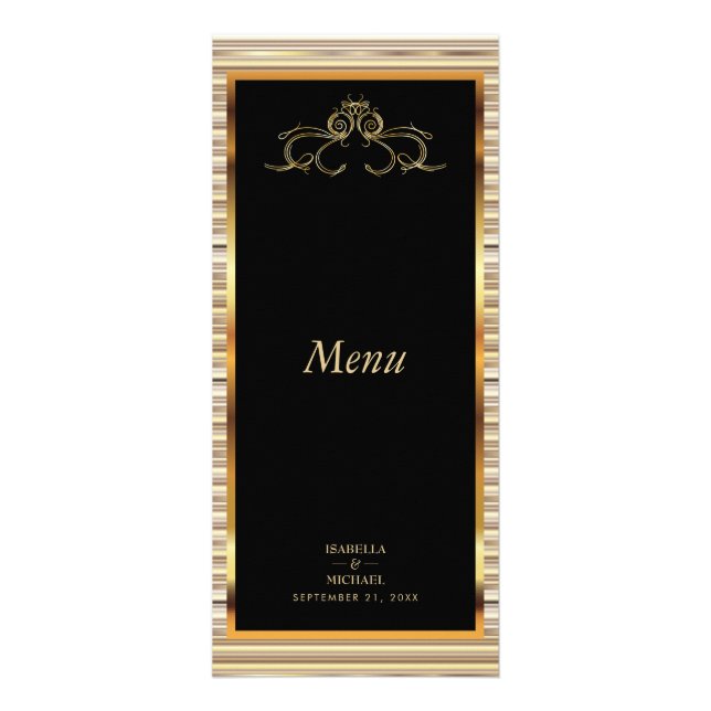 Elegante negro y metal dorado - Menú (Frente)