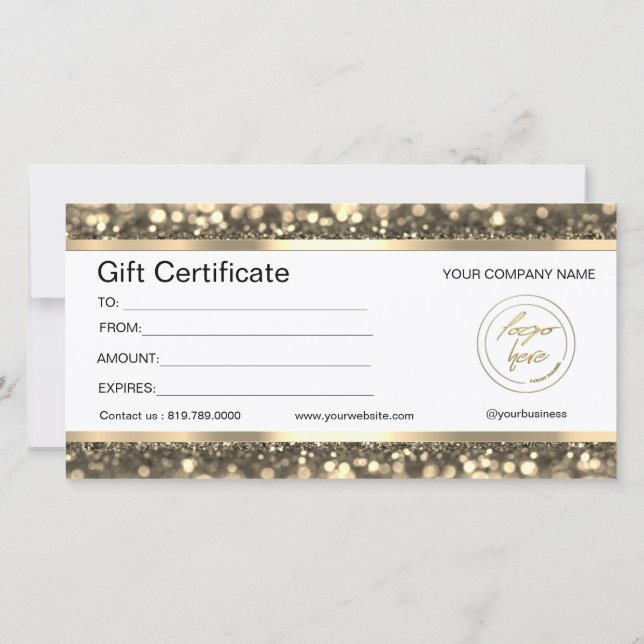 Elegante negro y oro | Certificado de regalo de lo (Reverso)