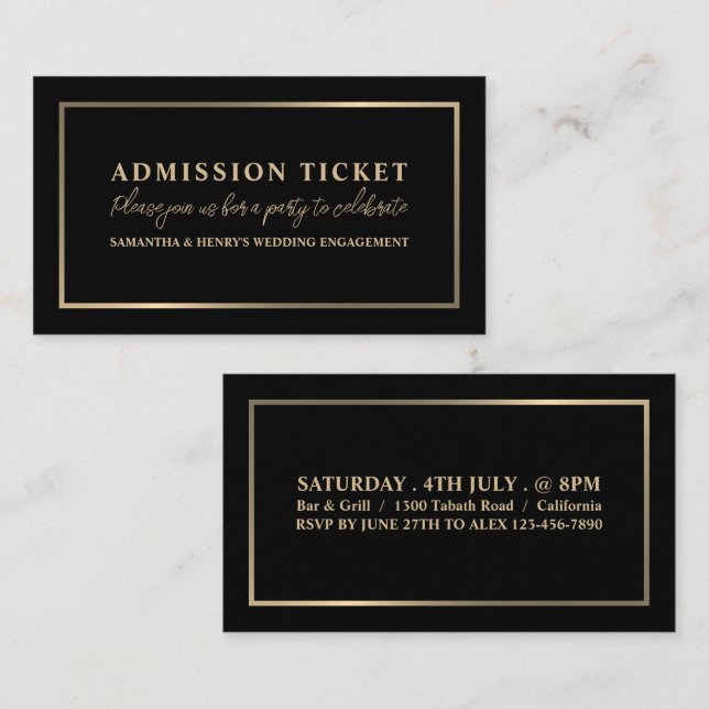 Elegante negro y oro, entrada de admisión (Anverso / Reverso)