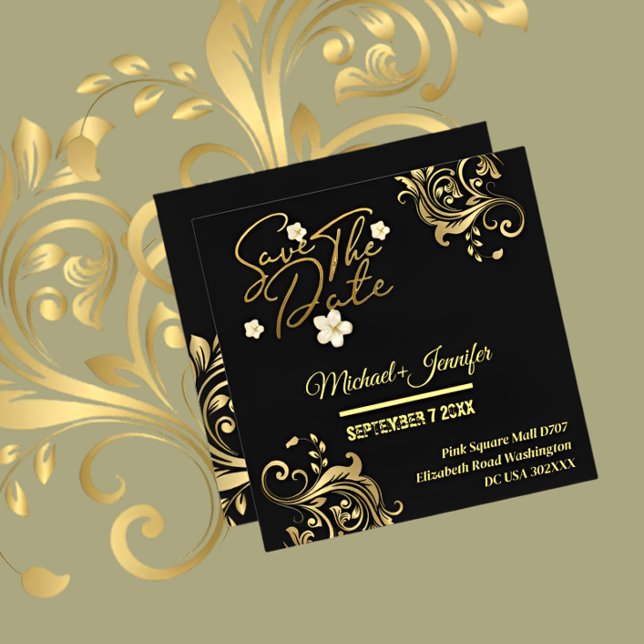 Elegante Negro Y Oro QR Guardar La Invitación De F (Subido por el creador)