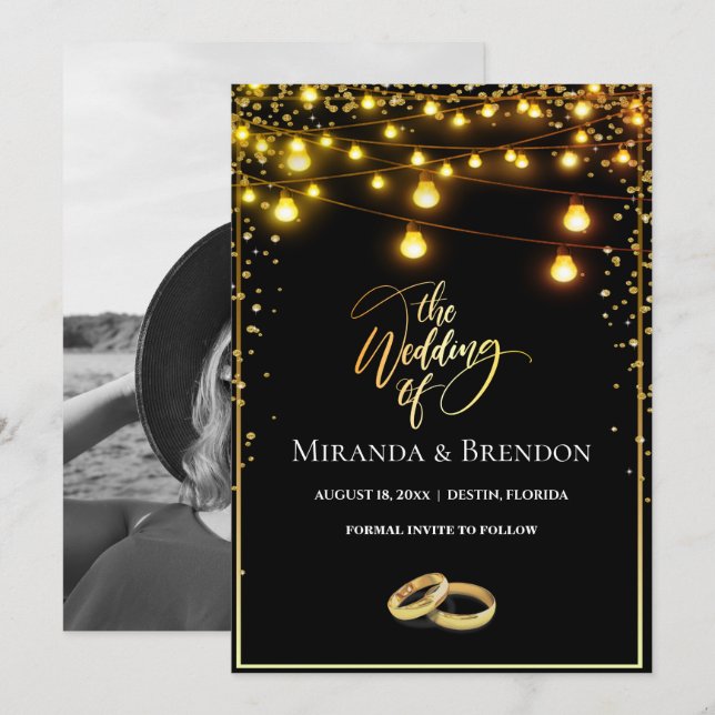 Elegante negro y óxido de oro, invitación de confe (Anverso / Reverso)