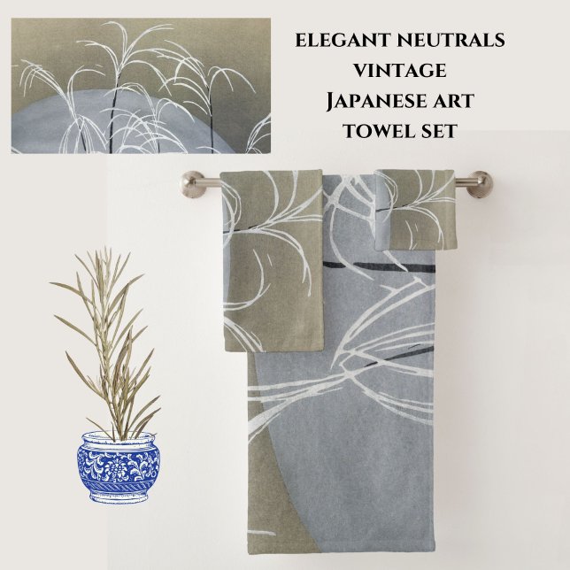 Elegante Neutrales Arte moderno Minimalista japoné (Vintage Asian art graces these elegant neutral tones towels. Purchase individually, or as a set.)