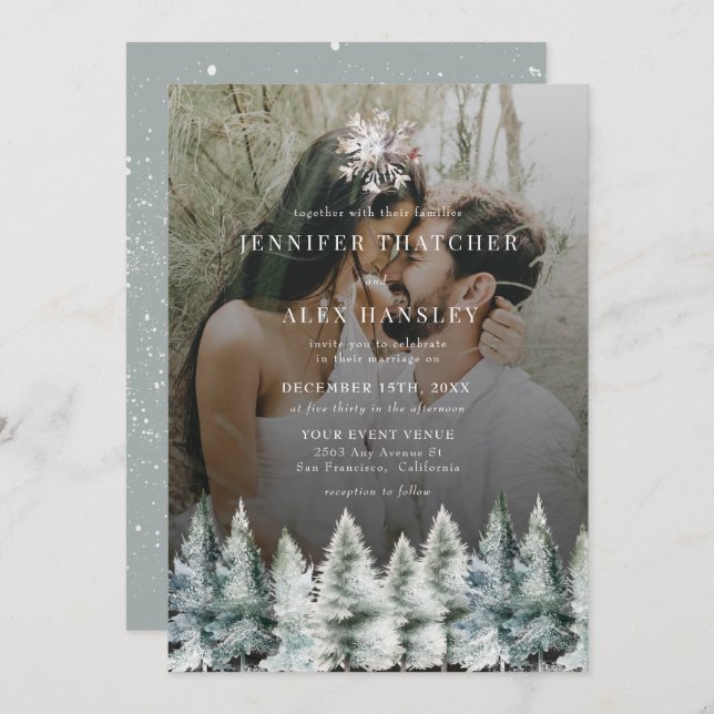 Elegante nieve de invierno | Invitación a la boda  (Anverso / Reverso)