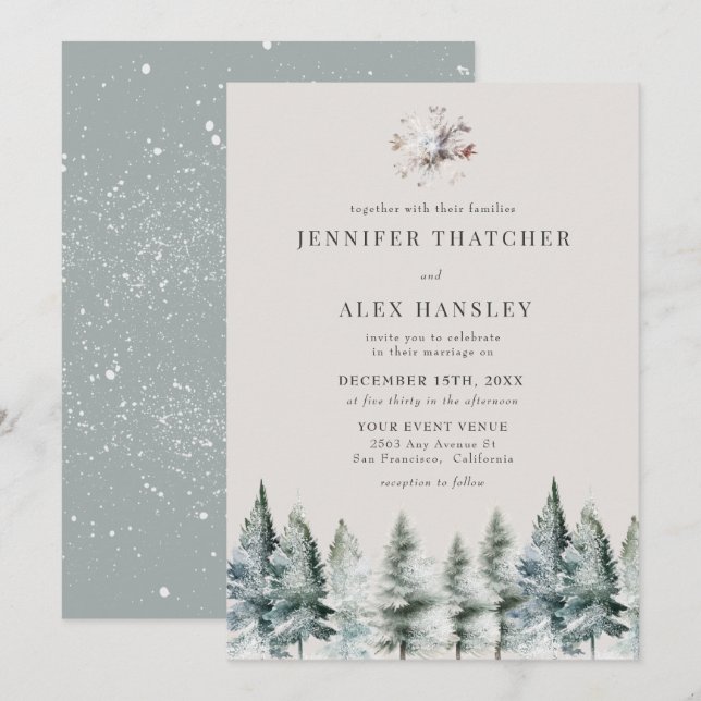 Elegante nieve de invierno | Invitación a la boda  (Anverso / Reverso)