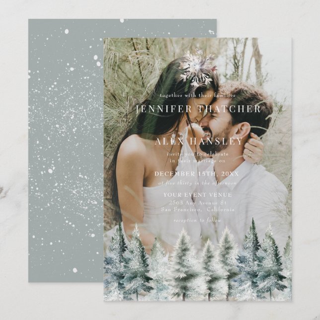 Elegante Nieve de Invierno | Invitación de Boda de (Anverso / Reverso)