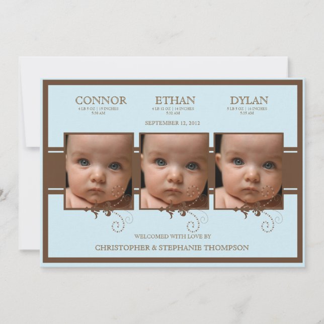 Elegante niño bebé con foto del Triplet Anuncio de (Anverso)