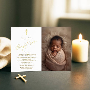 Elegante niño bebé de oro bautismo Invitación de f