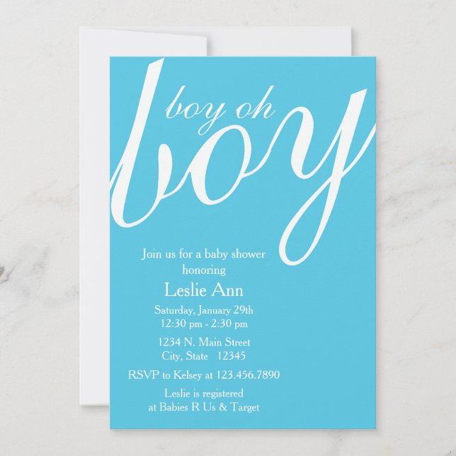 Elegante Niño Oh Niño Azul Invitación Baby Shower (Anverso)