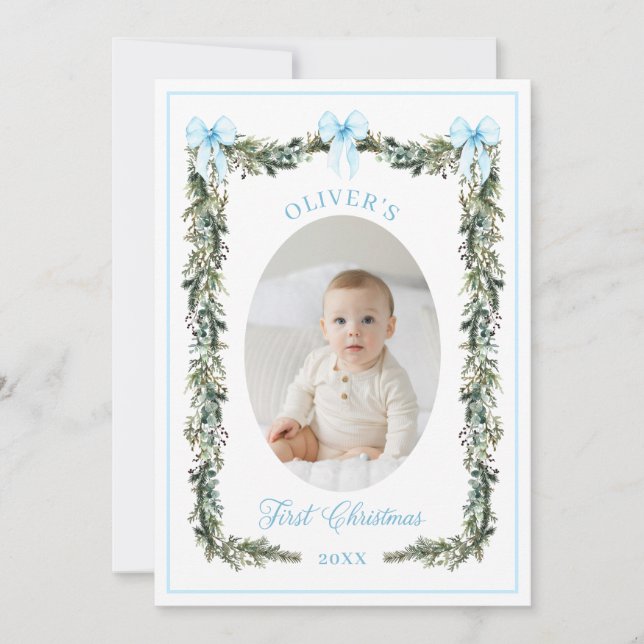 Elegante niño primera tarjeta de fotos de Navidad (Anverso)
