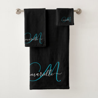 Elegante nombre de guión de monograma azul negro