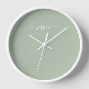 Elegante nombre de guión verde sabio reloj grande