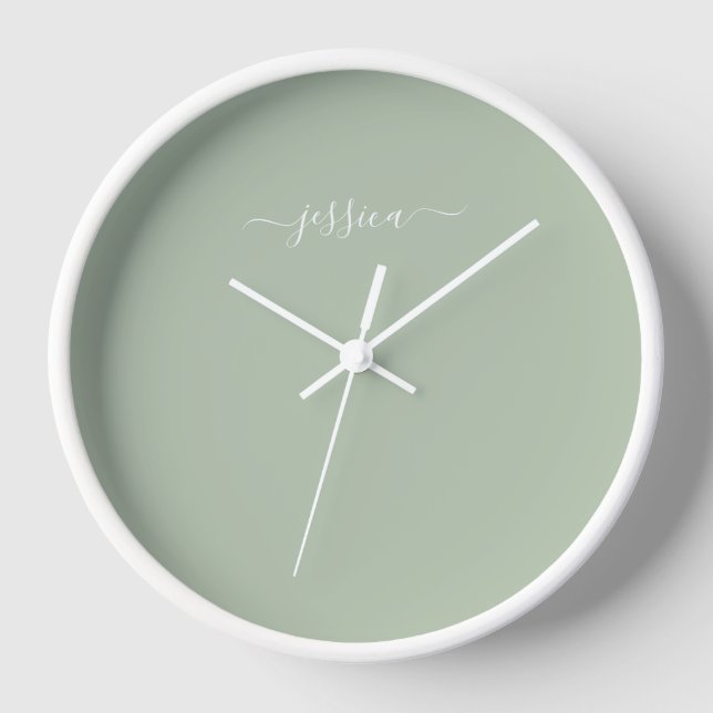 Elegante nombre de guión verde sabio reloj grande (Anverso)