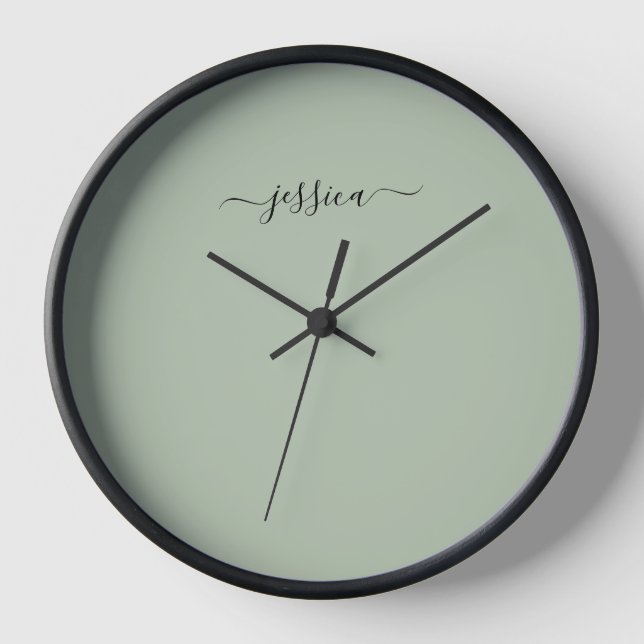 Elegante nombre de guión verde sabio reloj grande (Anverso)